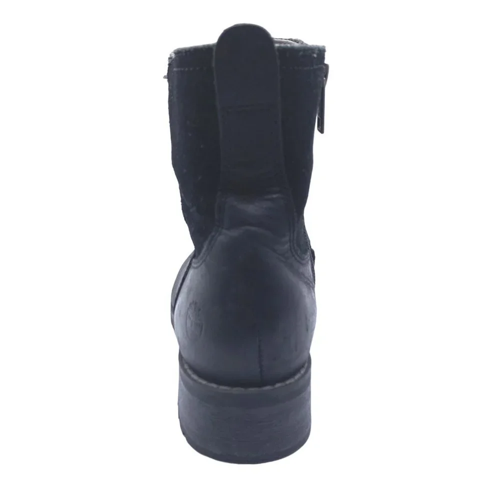 Timberland Bethel Biker Winter Boots Black Suede Zip Size 6.5 37.5 Chunky Lug - Picture 5 of 9